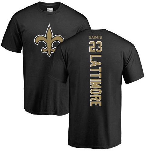 Men New Orleans Saints Black Marshon Lattimore Backer NFL Football #23 T Shirt->nfl t-shirts->Sports Accessory